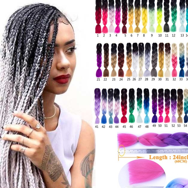 Rambut Palsu Model Kepang Gaya Afrika Warna Ombre Biru Ukuran 24 Inch k Z2H3