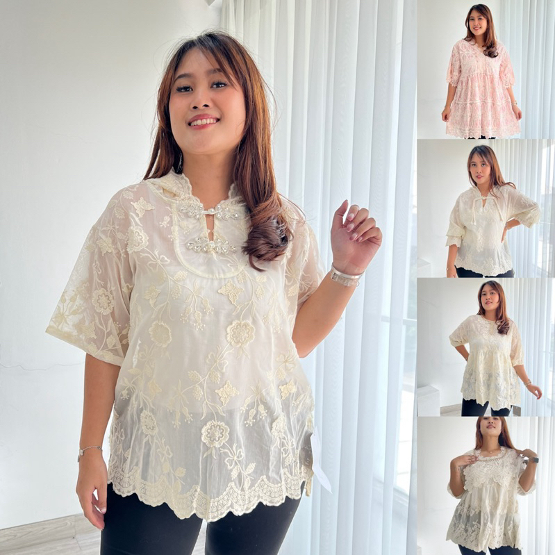 DAN XIANG Atasan Bigsize Bordir  kualitas Butik | Atasan Jumbo Brokat Premium
