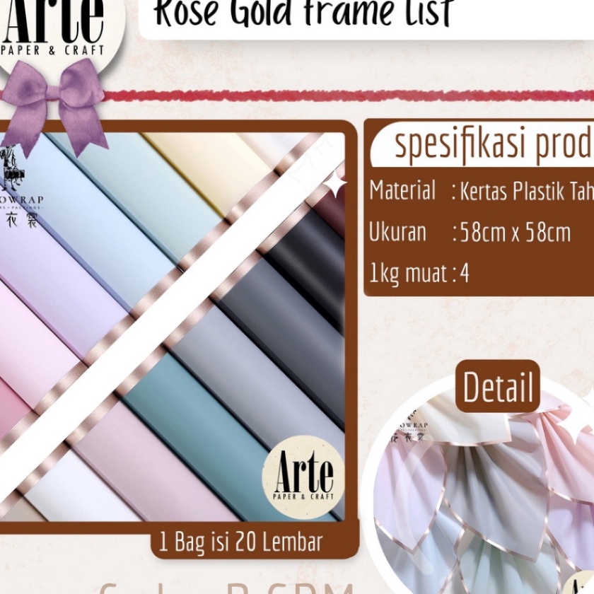 

KF7 2 Lembar Cellophane Rose Gold Frame Border Bouquet Bingkai Jelly Film List Kertas Buket Korea Bunga Flower Wrapping Paper Varian Color Kado Arte Grosir Florist Supply Jakarta PGDM