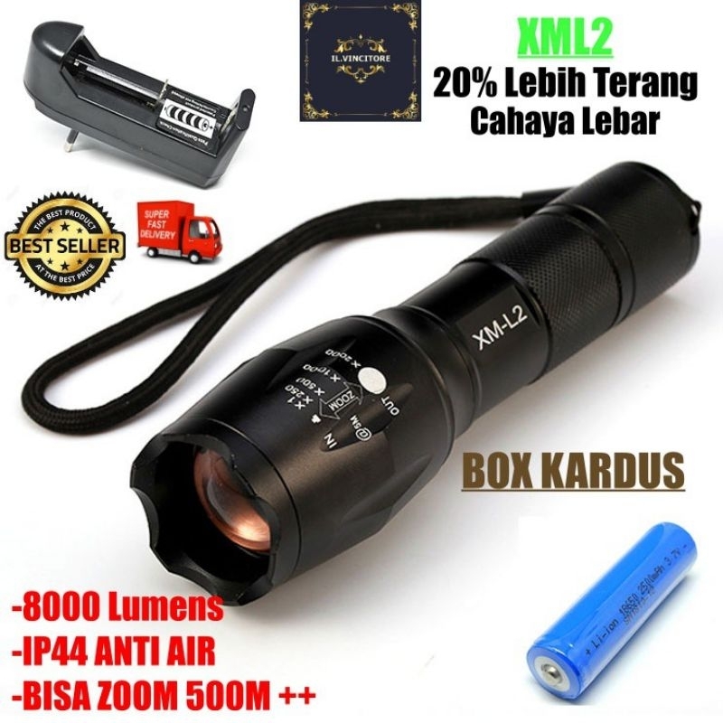 PAKET SENTER LAMPU SWAT XM - L2 8000 LUMENS NEW BRAND ORIGINAL MURAH