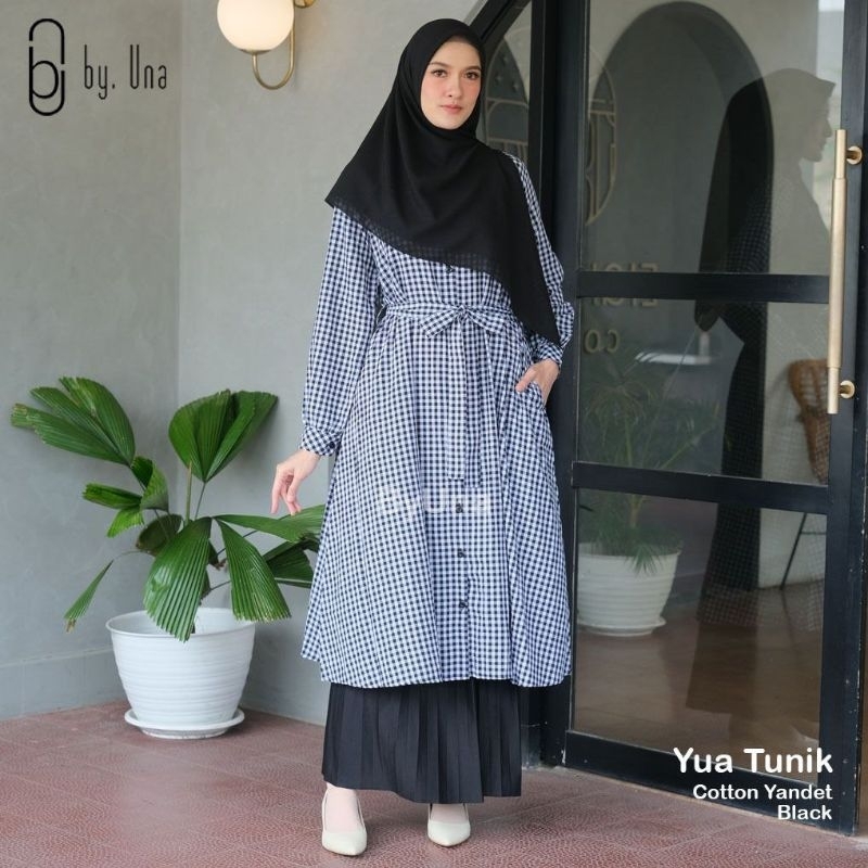 33. TERBARU TUNIK WANITA DEWASA ANAK REMAJA KEKINIAN YUA BY UNA CUTETRIK KOTAK KOTAK HITAM COKLAT BI