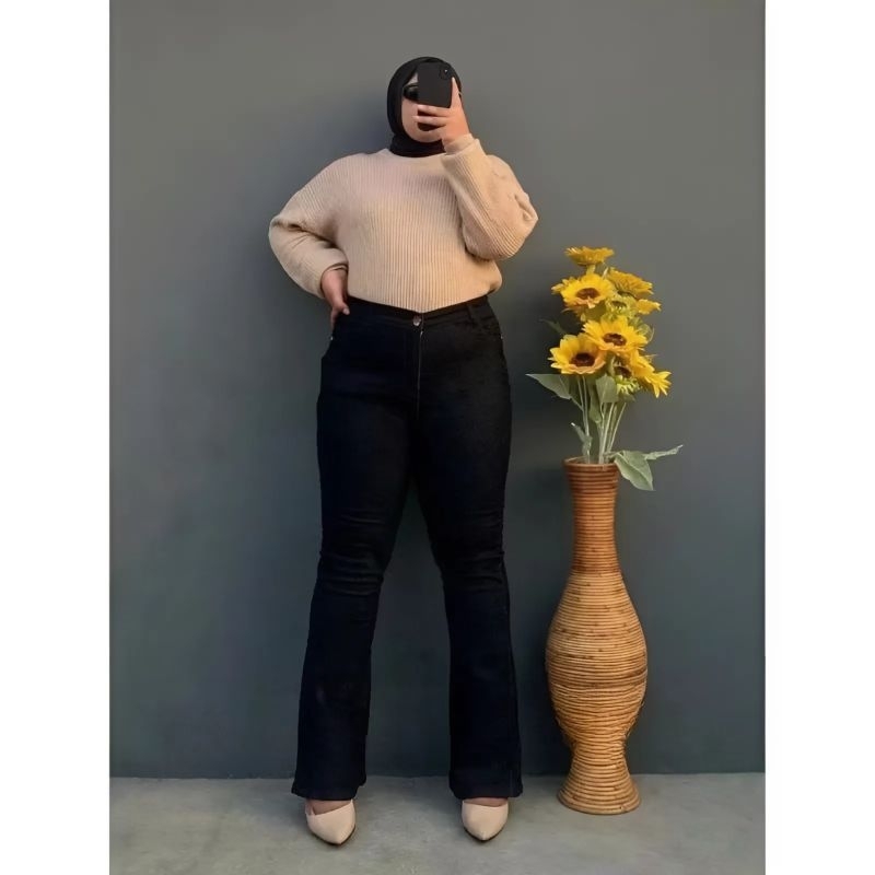 Celana Cutbray Jeans Wanita Jumbo Highwaist Big Size 35 - 42 [BIG SIZE]