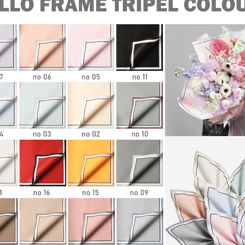 

KF7 pack kertas buket cellophane triple colors frame flower wrapping isi 2 lembar