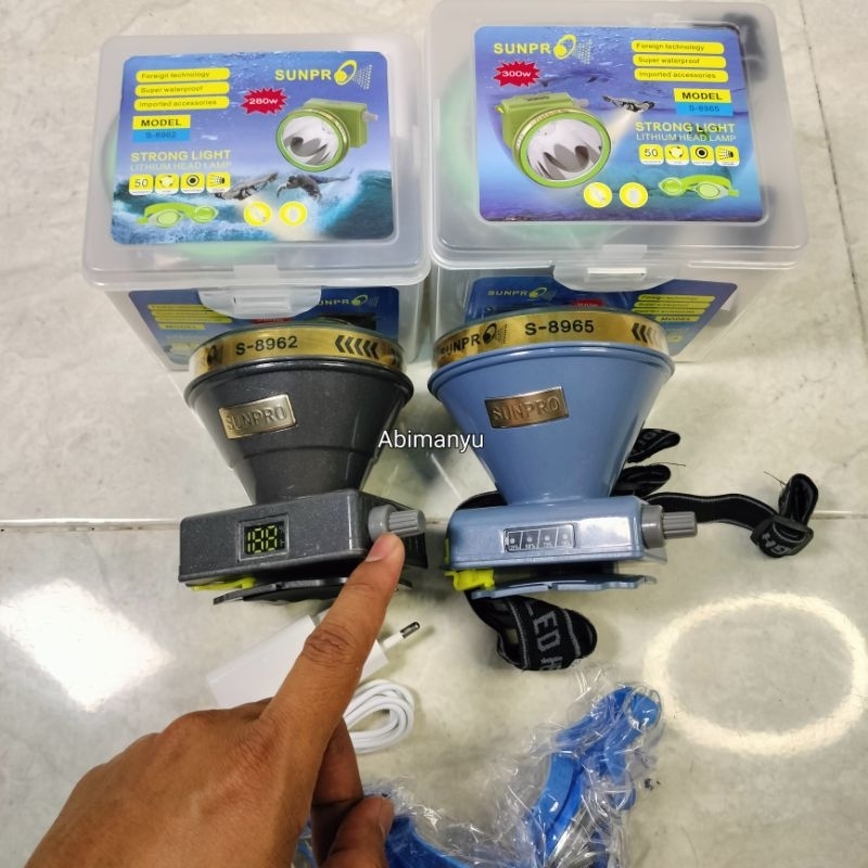 senter kepala selam tombol putar / dimmer 280 watt dan 300 watt sunpro strong light baterai lithium 