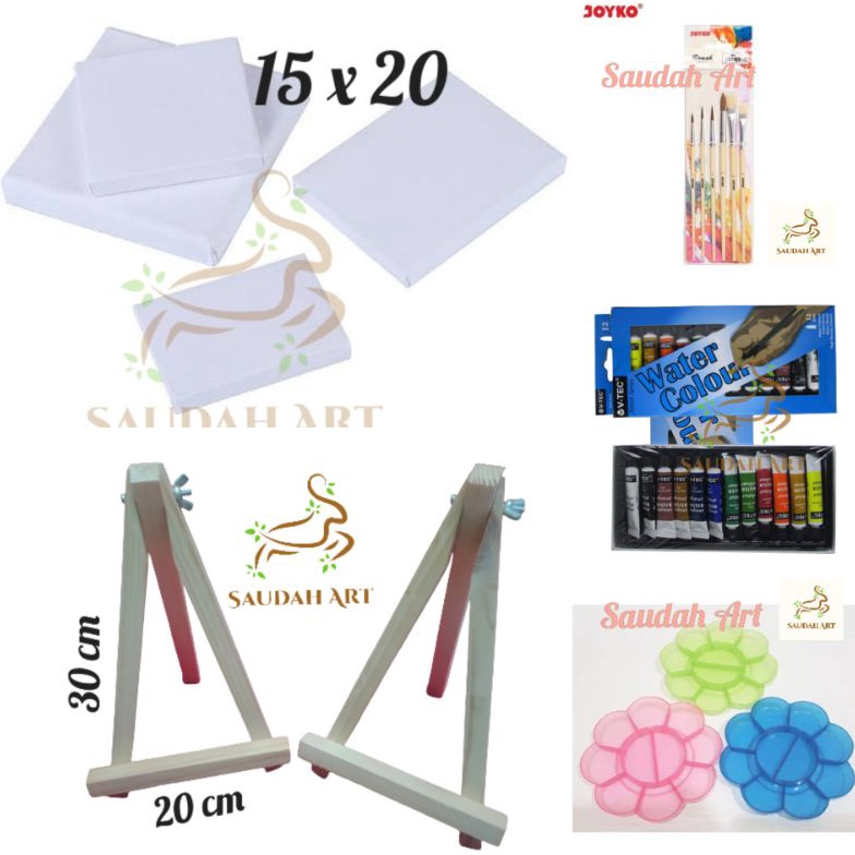 

KILAT Paket Lukis Lengkap kanvas 15x2kuaspaletcat air 6mleasel