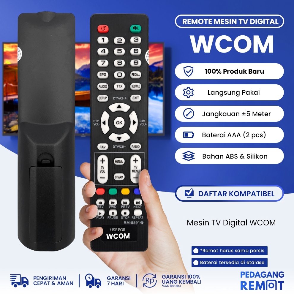 KILAT Remote Mesin TV Digital Tuner WCOM Tipe SPQ8991NDVB  Remot Mesin TV Tabung Digital DVBT2 WCOM