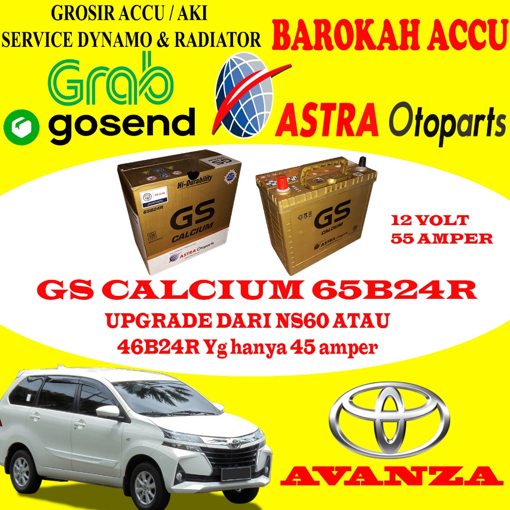 AKI GS ASTRA MOBIL TOYOTA AVANZA GS CALCIUM 65B24R , 55 AH