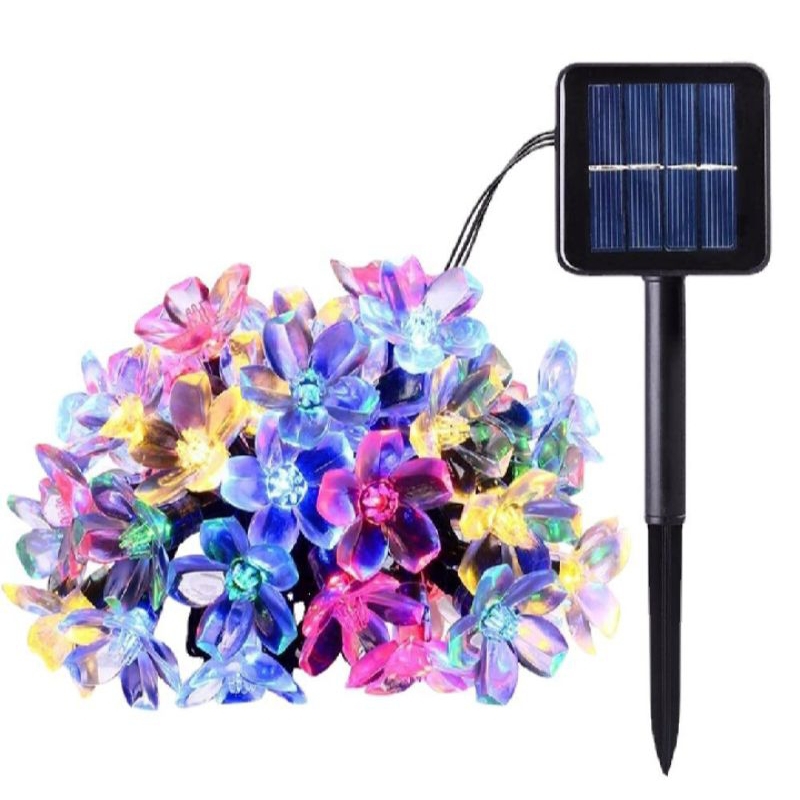 Lampu Taman LED Strip RGB Motif Bunga 20 LED 5M Waterproof Tenaga Surya Tahan 12 Jam
