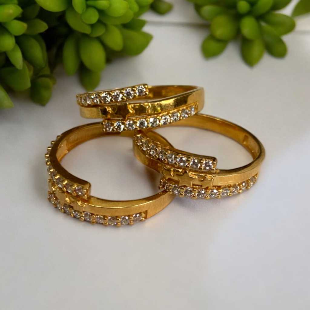 Cincin Perak Asli Chrome Gold Permata model 1-3 -+1,78 gram Size 16