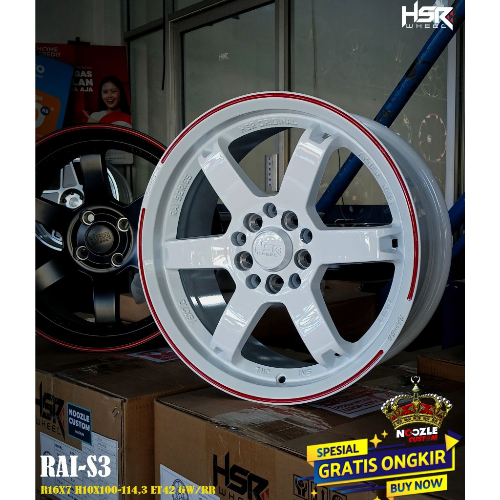 Velg Mobil Rush Terios Ertiga ring 16 Type Rai S3 HSR R16 Warna Putih Palang 6 Baut 5