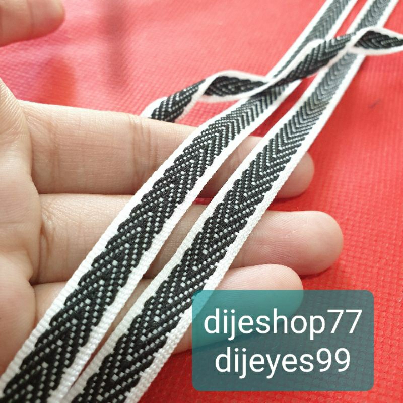 pita list gradasi hitam 1cm / pita arrow / spiral panah bordir / pita selvedge jeans denim