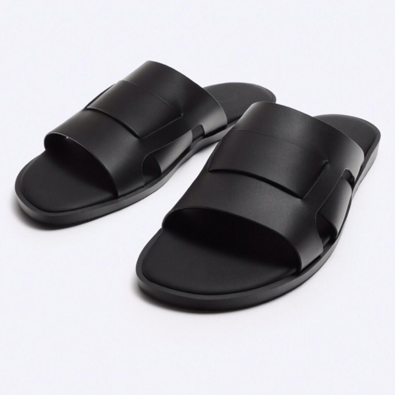 ZARA Men Sandal Leather Sendal Pria Black