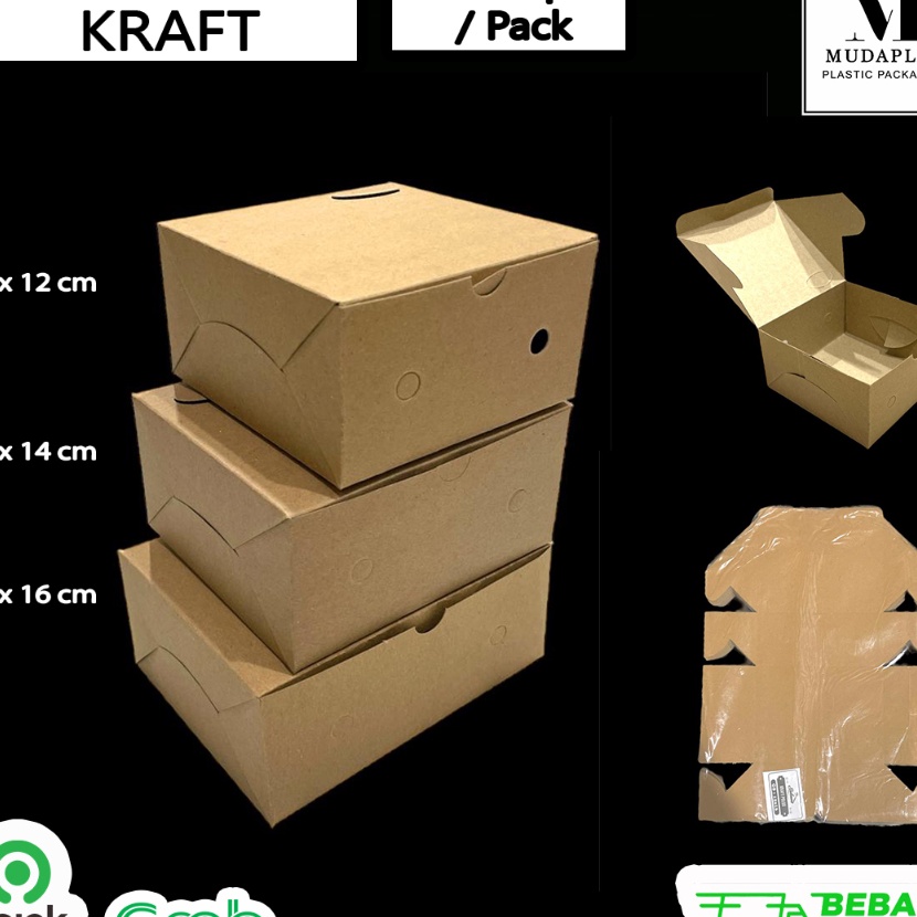 

KP8 Dus Snack Box Kraft Coklat Polos Ukuran 12x12 12x14 12x16 isi 1 pcs