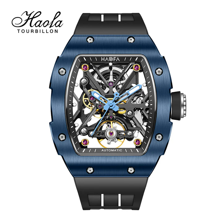 JAM TANGAN HAOFA AUTOMATIC SKELETON WATCH 1988 BLUE