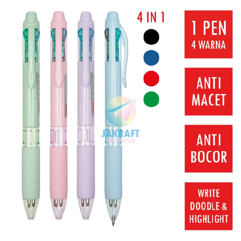 MANTAP 1 Pcs Pulpen Ballpoint 4 Warna in 1 Pen JOYKO BP348 QUACO 4 Pastel Barrel Tebal 7 mm Berkuali