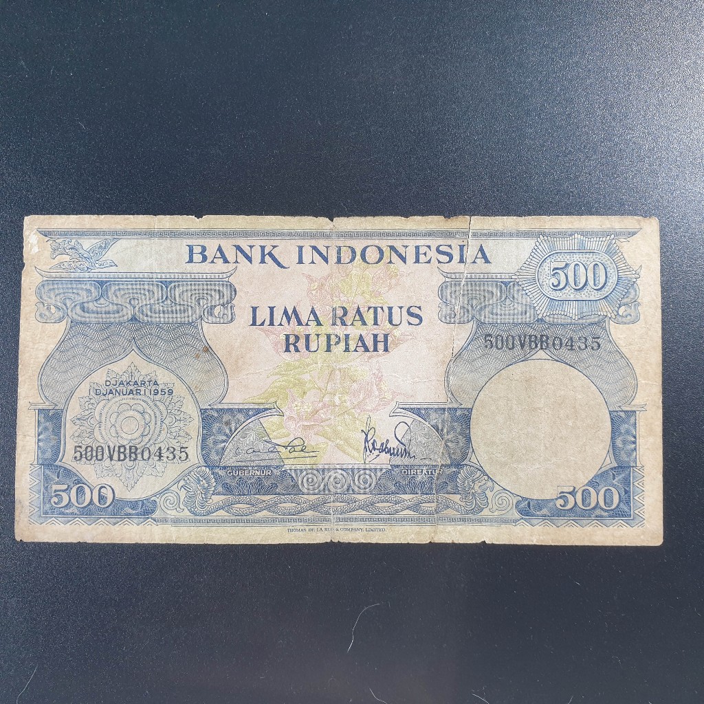 Uang Kuno Indonesia 500 Rupiah Seri Bunga Tahun 1959 VG