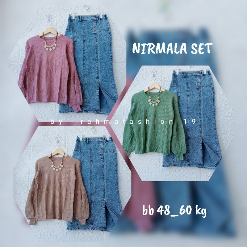 Setelan rajut balon dan rok jeans wanita dewasa