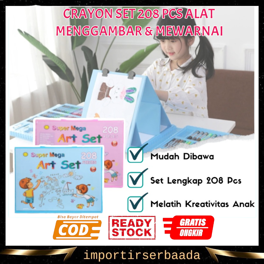 

IMP- Crayon Set 208pcs / Alat Menggambar Mewarnai Dan Melukis Lengkap Isi 208 Pcs Untuk Anak-Anak / Kit Art Supplies Painting Set For Children / Krayon Hadiah Kado Ulang Tahun Anak Birthday Gift Water Colors Pensil Warna Pencil Colours Coloring Set