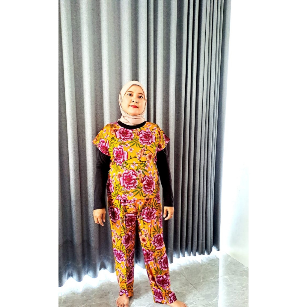 oneset baju atas bawah celana panjang wanita bahan katun rayon new