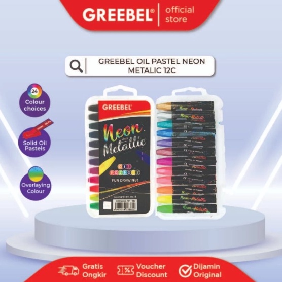 

SPESIAL Crayon oil pastel GREEBEL 12 warna Neon Metallic