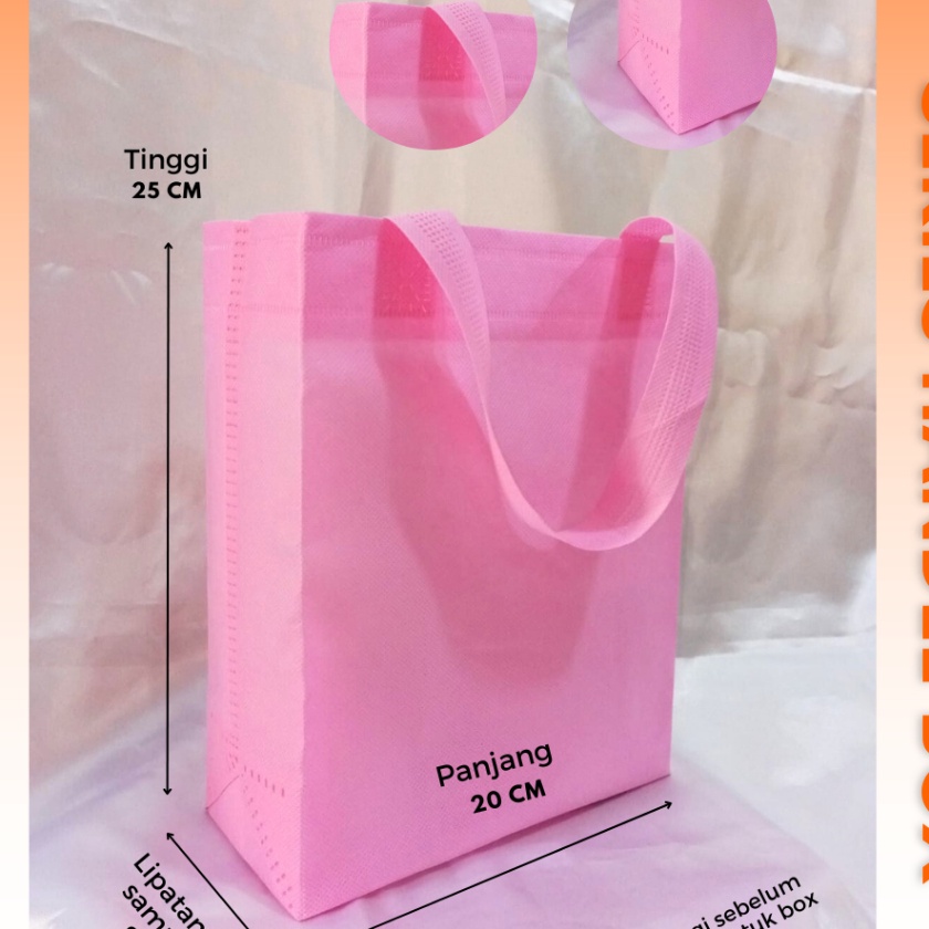 

KP8 harga per kodi isi 2pcs Tas Spunbond Handle Box uk 2x25x9 Goodie Bag Tas Kain Polos
