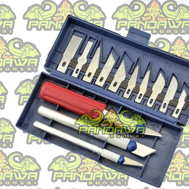 PANDAWA BONSAI-ALAT BONSAI pen cutter set, pisau sayat bonsai kelapa , bison 13 pcs pahat ukir
