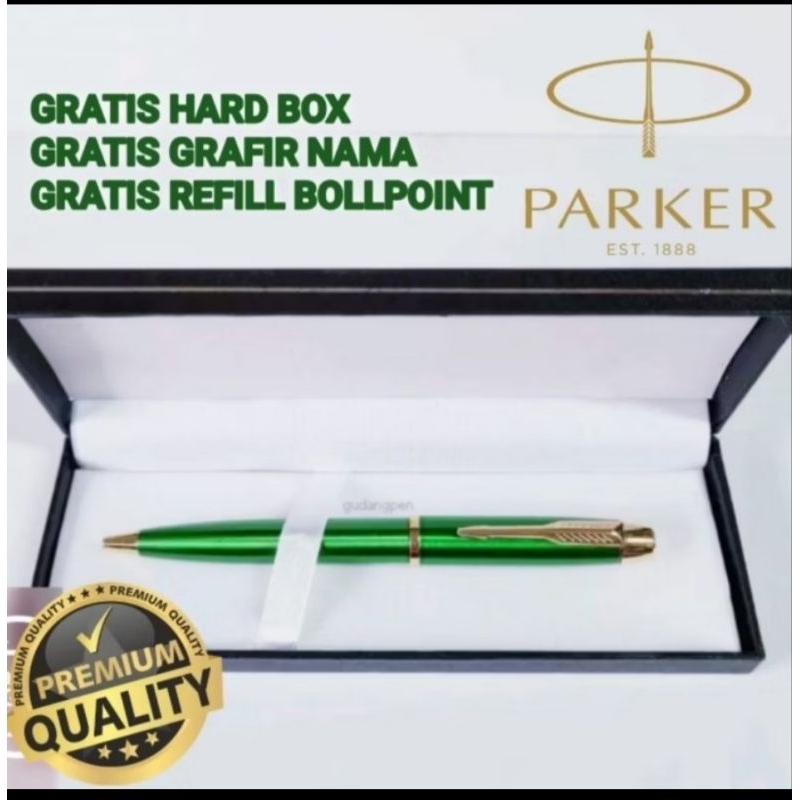 

Bulpoint Parker Green Clip Gold Free Refill Tinta Gratis Ukir Nama/Logo + Box Exclusive