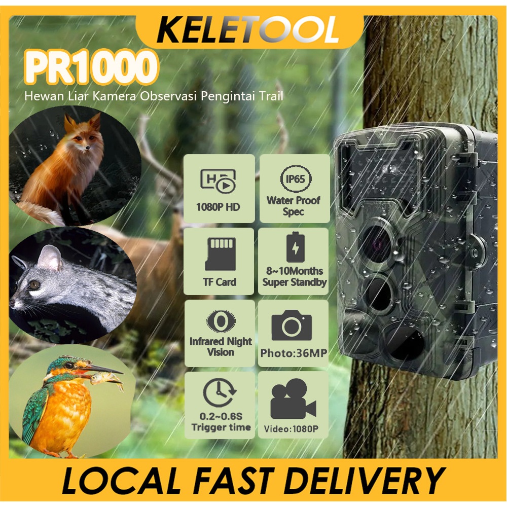 PR1000 1080P IP65 Hewan Trail Camera Kamera Hunting HD Hewan Liar Kamera Observasi Pengintai Trail W