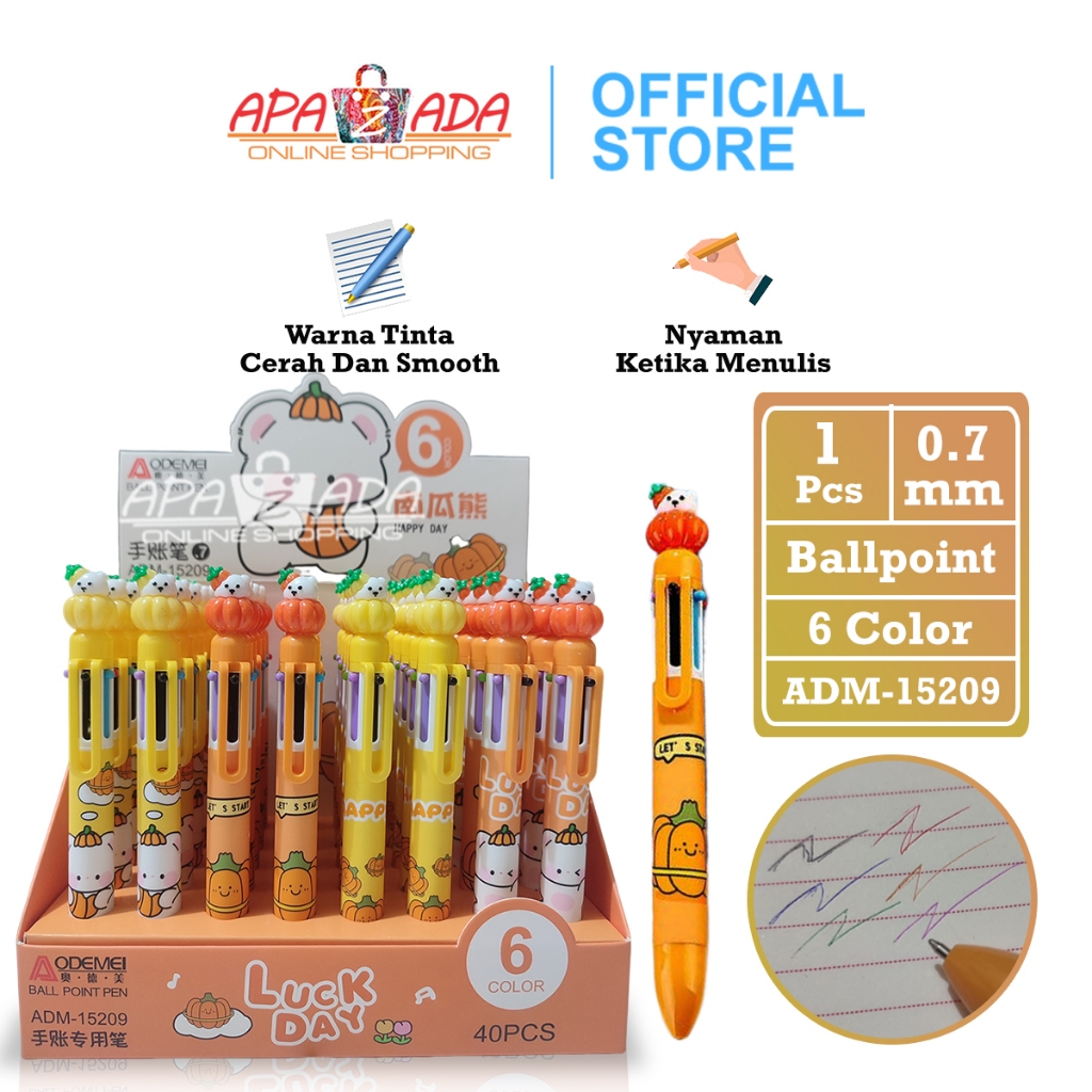 

Apazada - Pulpen Ballpen 6 Warna [1 Pcs] / Pena Bollpen Beruang Labu / Bollpoin ADM-15209