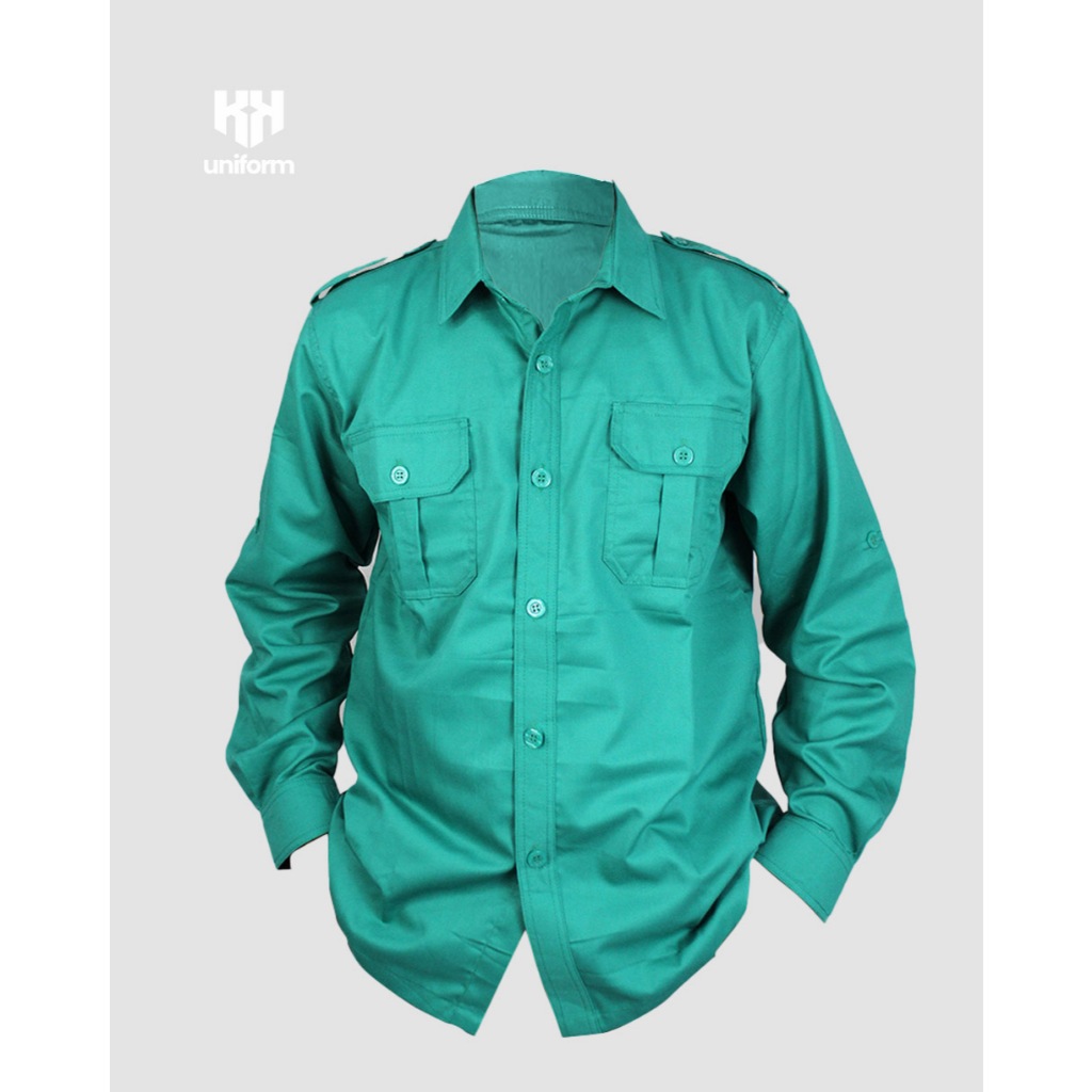 BAJU POLOS HIJAU TOSCA MUDA/ Lapangan / Outdoor/ Gunung/ PDL/ PDH Lengan Panjang - kk uniform