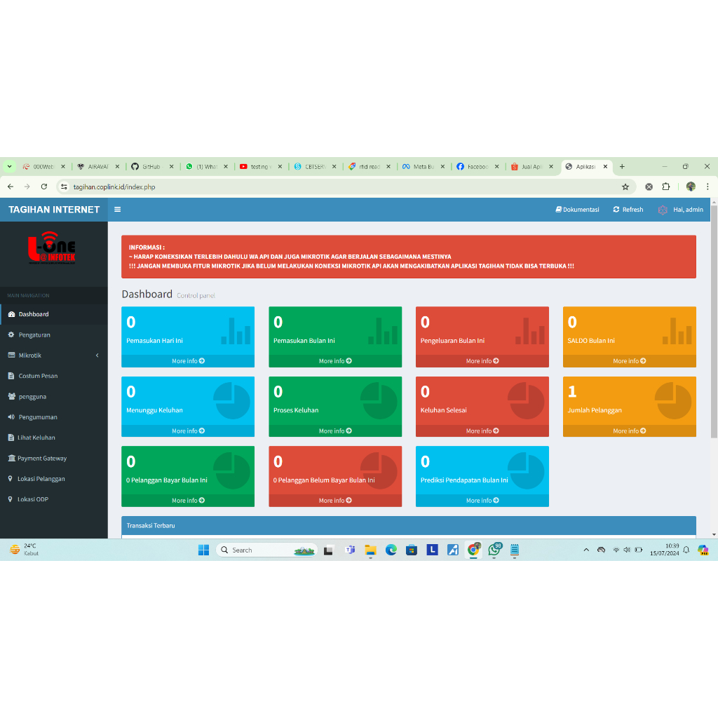 Aplikasi BillingInternet Berbasis WEBSITE Whatsapp Gateway