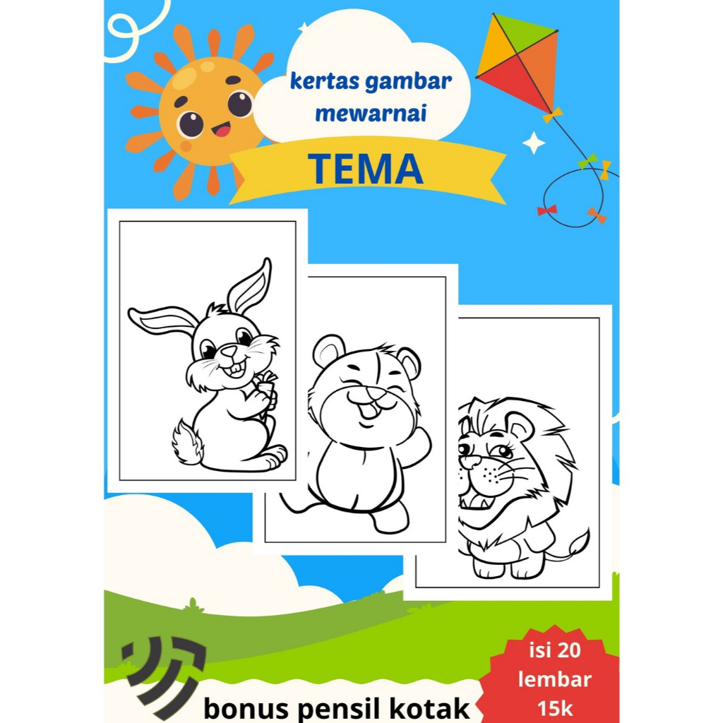 

kertas gambar mewarnai tema binatang bonus pensil kotak