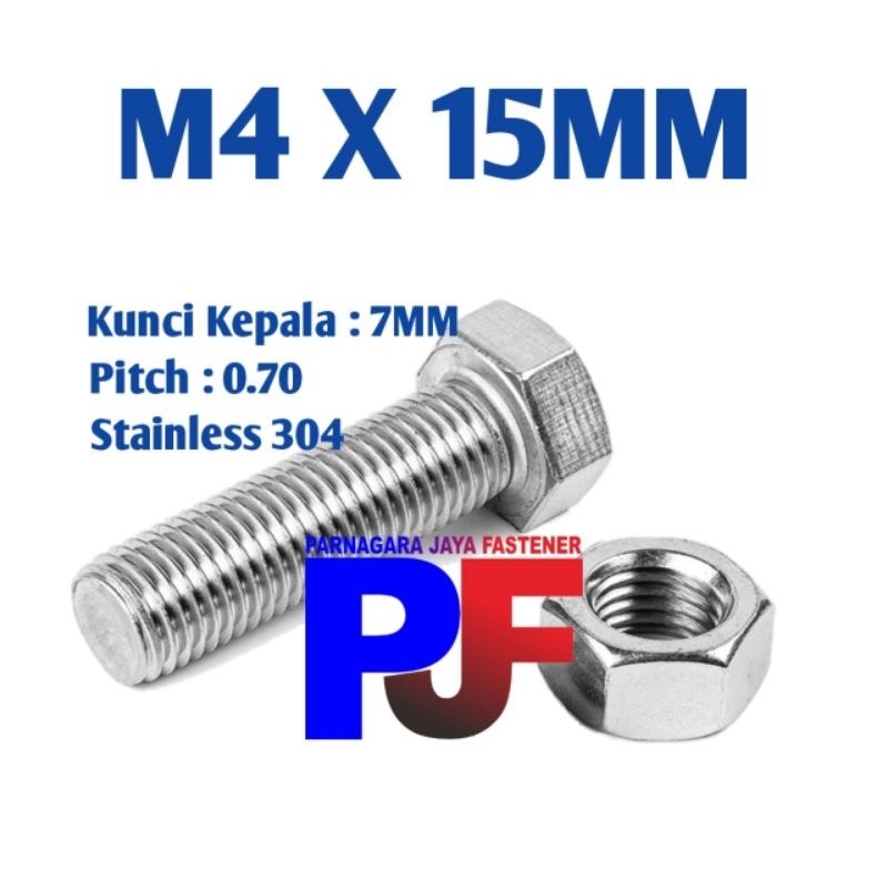 Baut Mur M4 x 15 mm stainless / Bolt Nut Stainless steel 304 M4 x 15 mm