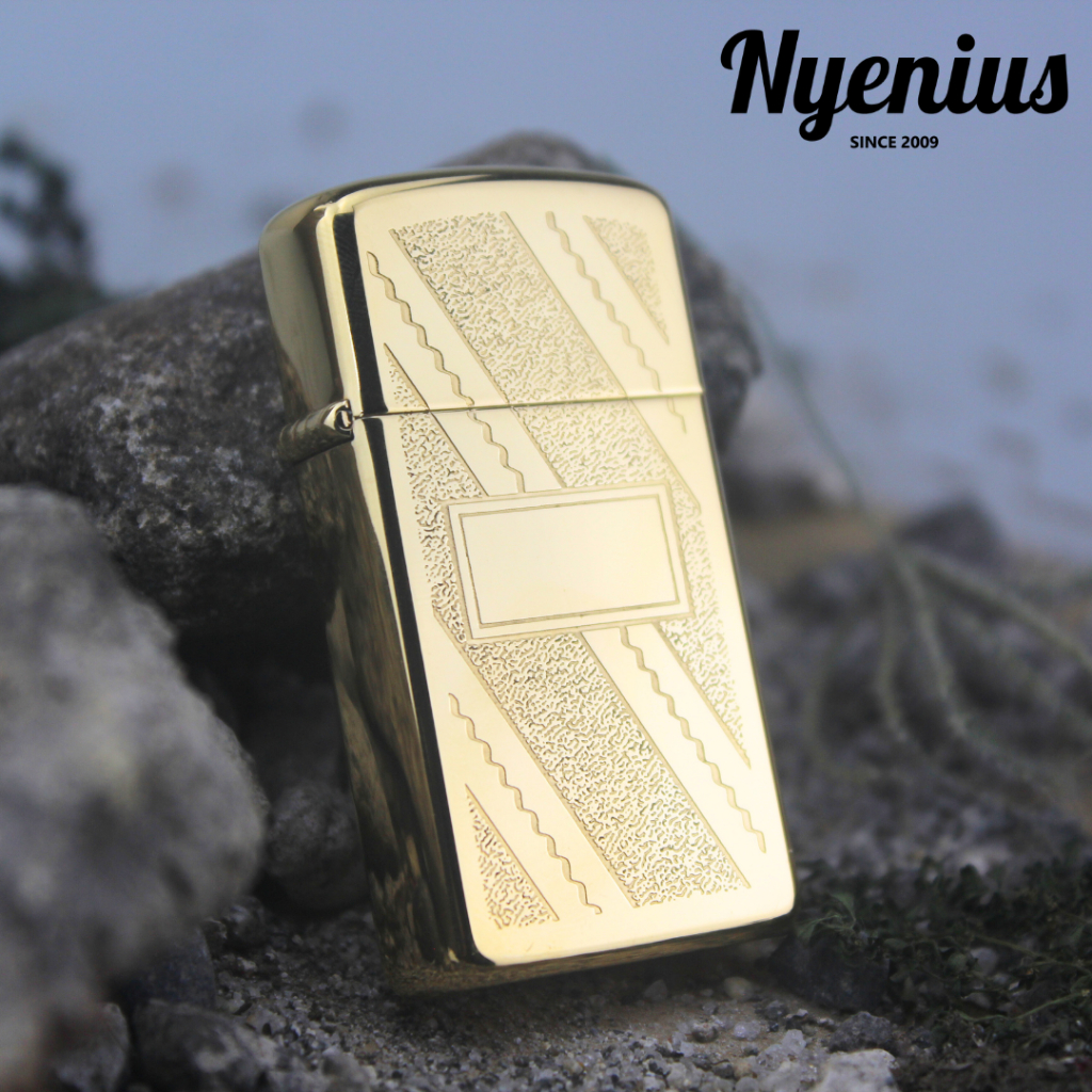 Zippo 3400 Slim Gold Electroplate, Diagonal Swirl, 1984