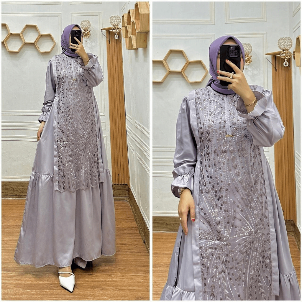BRILIA DRESS Baju Gamis Kondangan Wanita Brukat Gamis Pesta Mewah Elegan Bahan Velvet Premium Gamis 