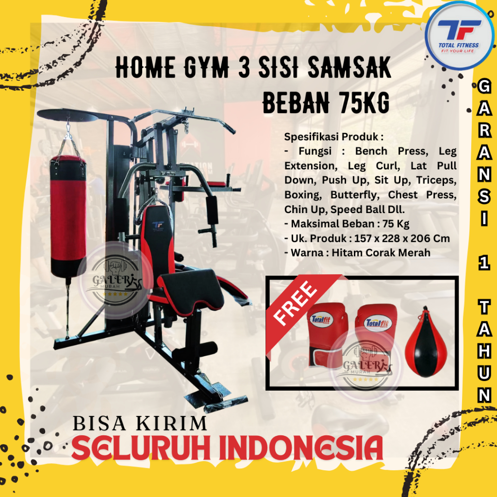 Alat Fitness, Home Gym 3 Sisi + Samsak Anti Gores, Multi fungsi Gym, olahraga