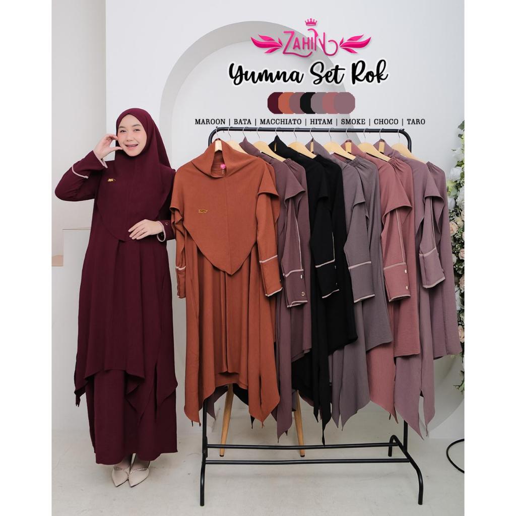 YUMNA//HALIZA SET ROK FREE KHIMAR/ALMAYA//EMIRA OUTER DRESS TERBARU BY ZAHIN