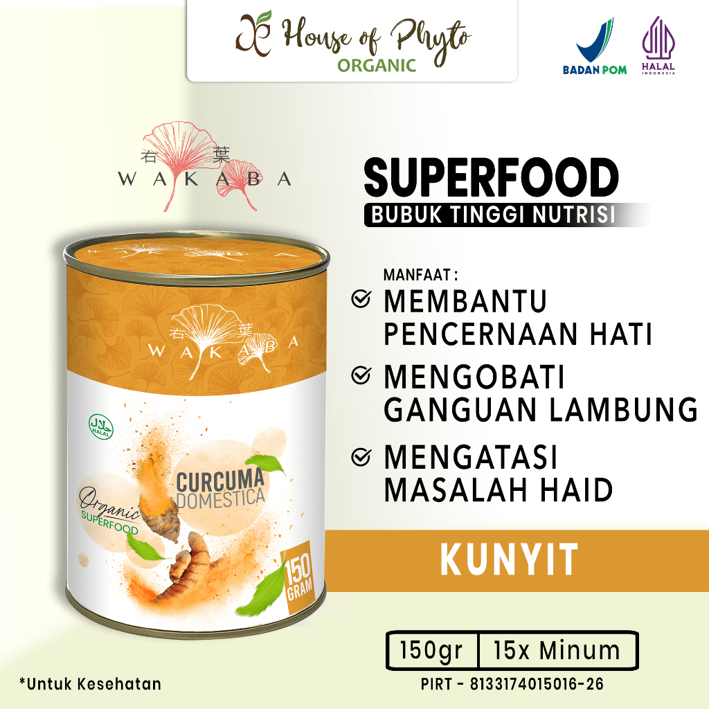 

Wakaba Superfood Kunyit , Antioksidan alami dan meningkatkan kemampuan otak - 150g