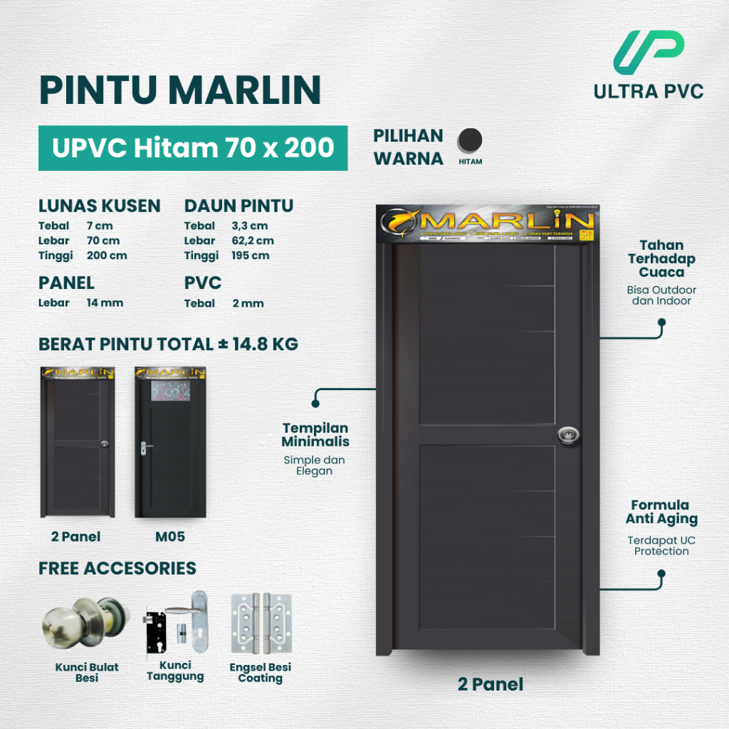 PINTU MARLIN UPVC - HITAM // PINTU KAMAR // PINTU KAMAR MANDI // PINTU RUMAH