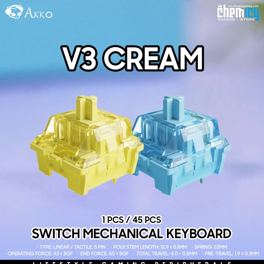 KODE Q28U Akko V3 Cream Yellow  Blue Pro 5 pin Switch for Mechanical Keyboard 1 Box