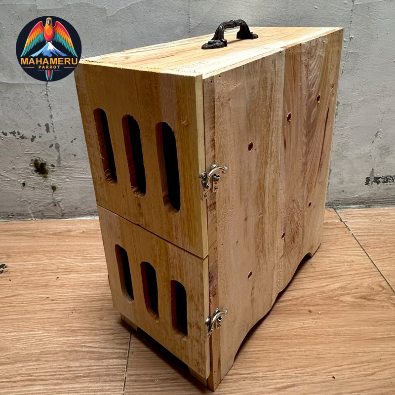 Box Burung FreeFly Parrots Pet Cargo kayu tingkat 2 susun