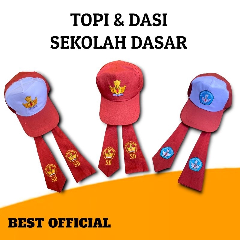 Topi SD Laki Perempuan Topi Sekolah Merah Putih Polos Biru Bordir Premium