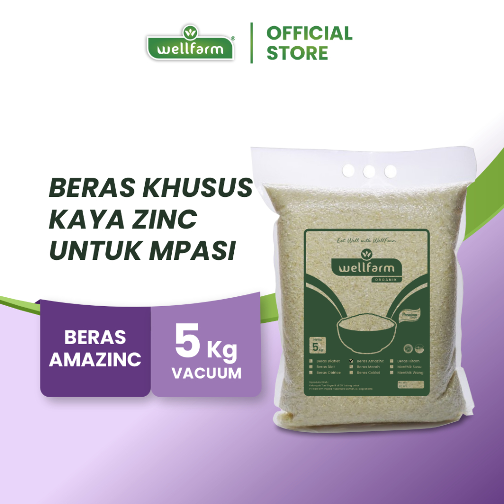 

WellFarm Beras Amazinc Organik 5Kg Kaya Mineral Zinc | Beras MPASI Organik Kemasan Baru