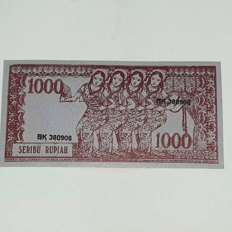 SERENTAK uang soekarno serimpi 4 melengkung pecahan 1 rupiah merah