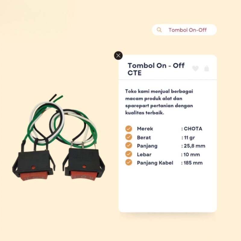 Saklar On Off Gepeng Plus Kabel Sprayer Elektrik - Chota CTE 16 Liter