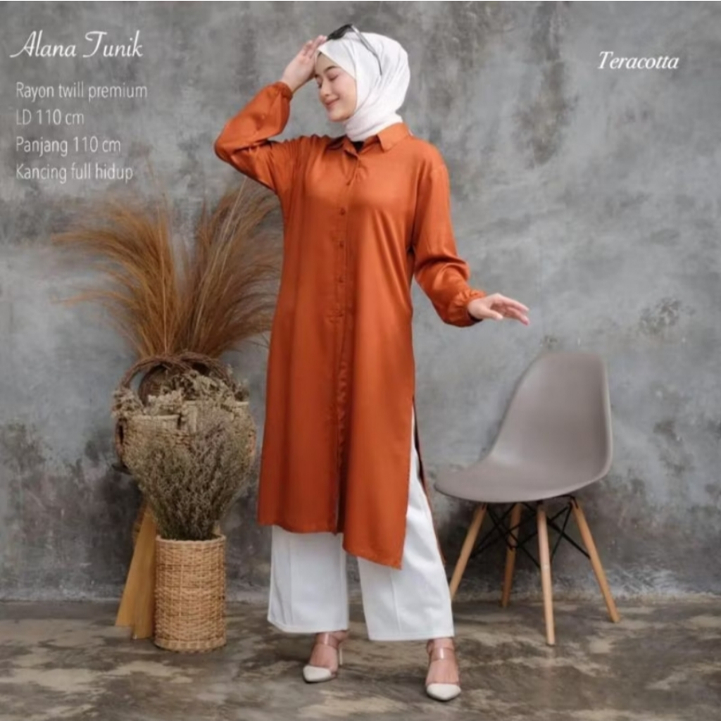 Tunik Polos Long Tunik Rayon Kekinian Baju Atasan Wanita Rayon Twill