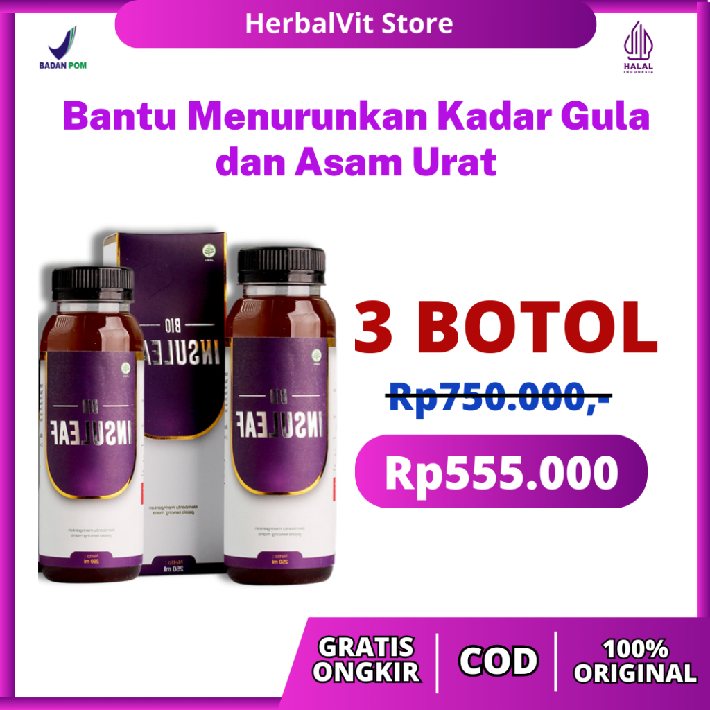 

Paket 3 Botol Bio Insulieaf | Mampu Mengatasi Gulah Darah, Kencing Manis dan Asam Urat