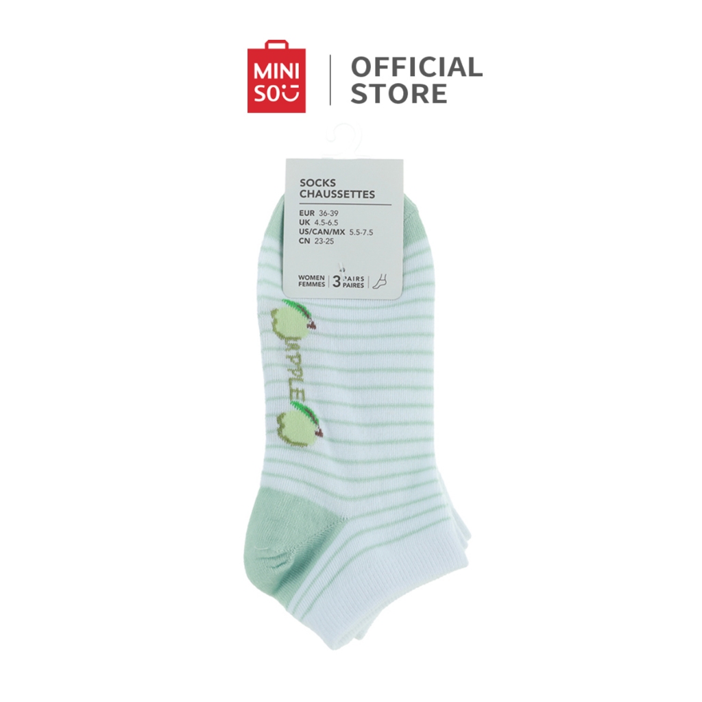 Miniso Kaos Kaki Wanita Buah Bergaris Modis dan Fleksibel Kainnya Nyaman dan Lembut