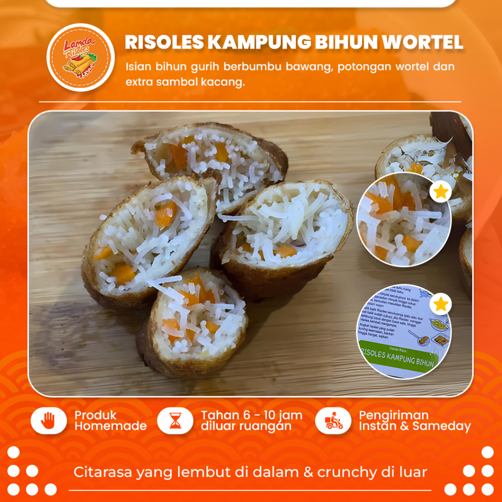

Risol Kampung Frozen Food Isian Bihun Wortel Isi 10 Pcs Homemade Extra Sambal Kacang Instan