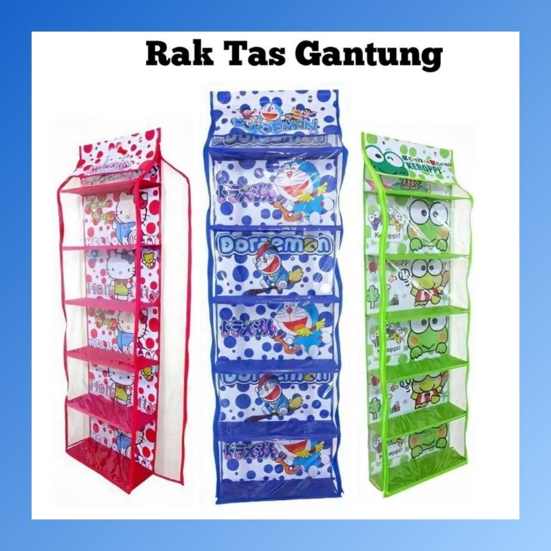 TEMPAT TAS GANTUNG KARAKTER RAK TAS GANTUNG RESLETING PLASTIK MURAH ORGANIZER BAG PORTABLE